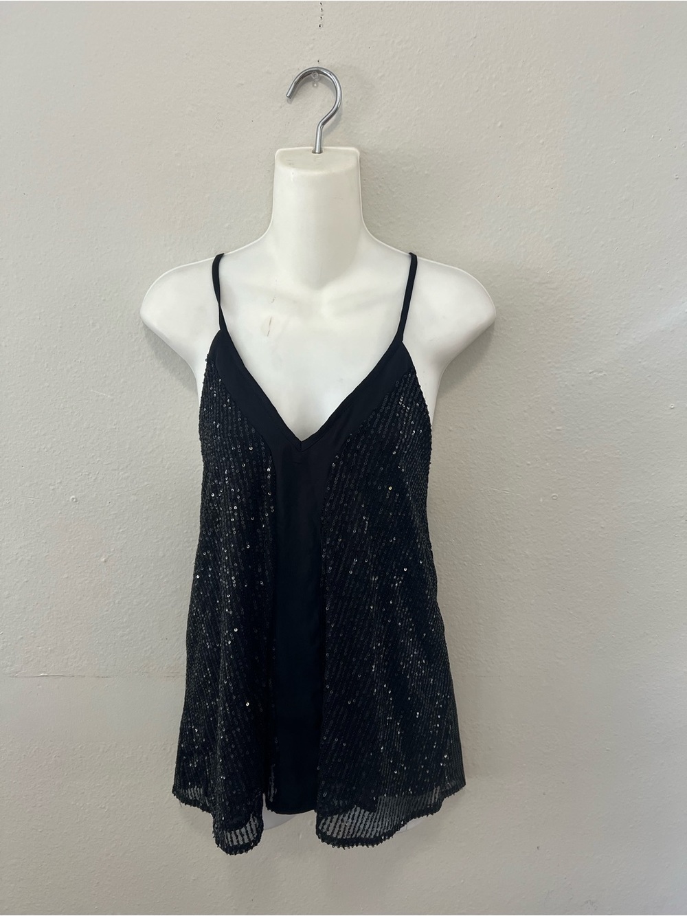 Black Sequin V-Neck Spaghetti Strap Top